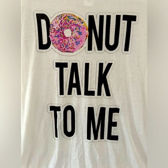 Madison & Berkeley white cap sleeve t-shirt with Donut Talk To Me text NWOT XS - Picture 2 of 9